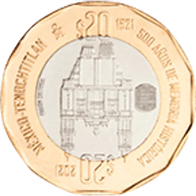Moneda 20 pesos 500 años de memoria histórica de México-Tenochtitlan — reverso
