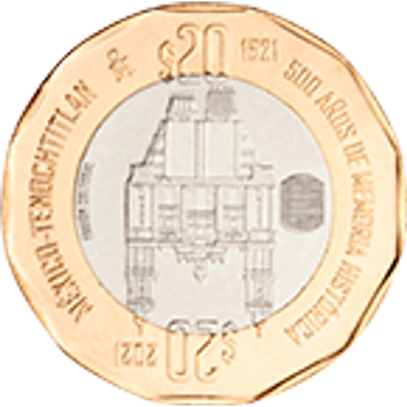Moneda 20 pesos 500 años de memoria histórica de México-Tenochtitlan — reverso