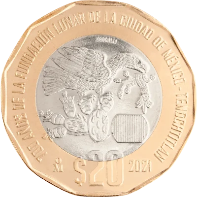 20 Pesos 700 años de la fundación lunar de la ciudad de México -Tenochtitlan,  C1 2021