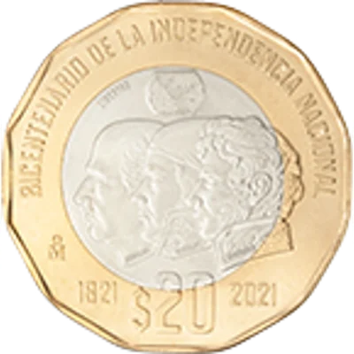 Moneda 20 pesos Bicentenario de la Independencia Nacional — reverso