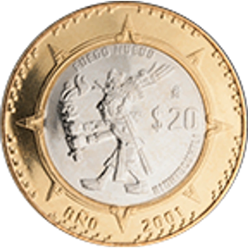 Moneda 20 pesos cambio de milenio (Señor del Fuego) — reverso