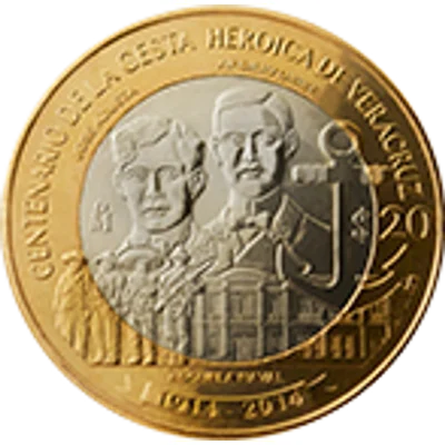 Moneda 20 pesos Centenario de la gesta heroica de Veracruz — reverso