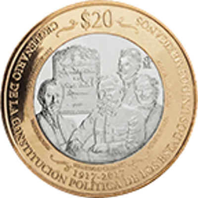 Moneda 20 pesos Centenario de la promulgación de la Constitución Política de los Estados Unidos Mexicanos del 5 de febrero de 1917 — reverso