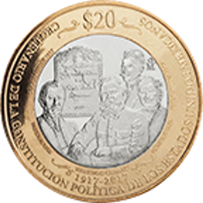 Moneda 20 pesos Centenario de la promulgación de la Constitución Política de los Estados Unidos Mexicanos del 5 de febrero de 1917 — reverso