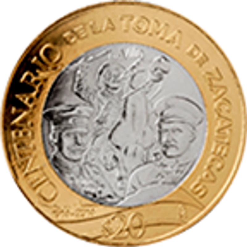 Moneda 20 pesos Centenario de la toma de Zacatecas — reverso