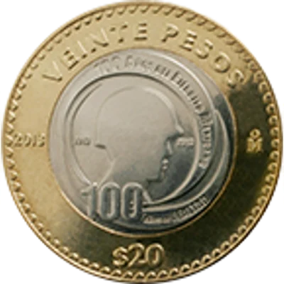 Moneda 20 pesos Centenario del Ejército Mexicano — reverso