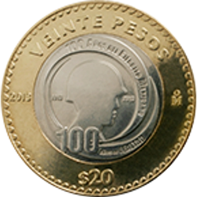 Moneda 20 pesos Centenario del Ejército Mexicano — reverso