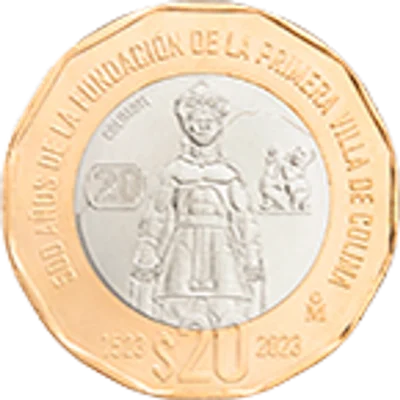 Moneda 20 pesos Conmemorativa de los 500 años de la fundación de la primera Villa de Colima — reverso