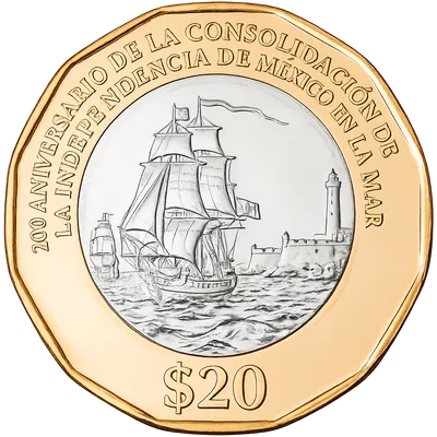 Reverso de la moneda de 20 pesos Consolidación de la Independencia en el Mar (2026)