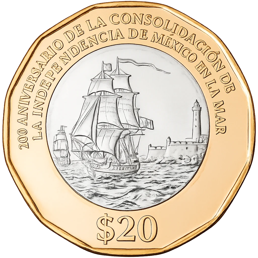 Otra moneda de $20 que casi nadie conoce: '200 Años de la Consolidación de la Independencia en la Mar'