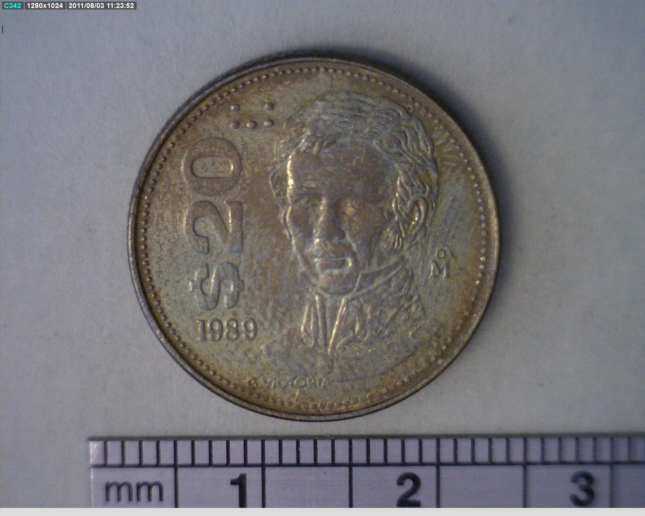 20 Pesos Cuauhtémoc Bronce Aluminio 1989 (reverso)