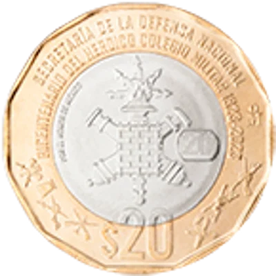 Moneda de 20 pesos, conmemorativa del bicentenario del Heroico Colegio Militar, familia C1 — reverso