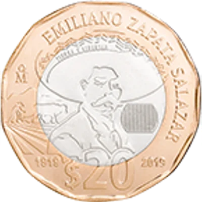 Moneda de 20 pesos, conmemorativa del Centenario de la muerte del general Emiliano Zapata Salazar, familia C1 — reverso