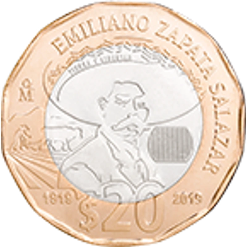 Moneda de 20 pesos, conmemorativa del Centenario de la muerte del general Emiliano Zapata Salazar, familia C1 — reverso