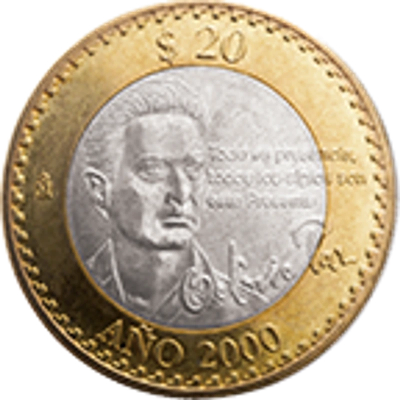 Moneda 20 pesos Octavio Paz, cambio de milenio — reverso
