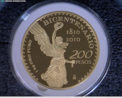 200 Pesos Bicentenario de la Independencia de México. 1 kilo de oro. Proof. Leyenda del canto: Independencia y libertad. Certificado N°1 2010 Proof
