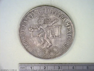 25 Pesos Olímpica Aros Rectos 1968