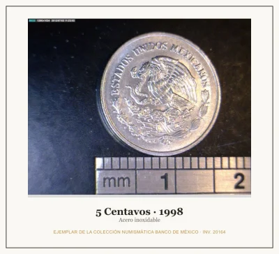 5 Centavos · 1998 — Ejemplar de la Colección Numismática Banco de México, inv. 20164