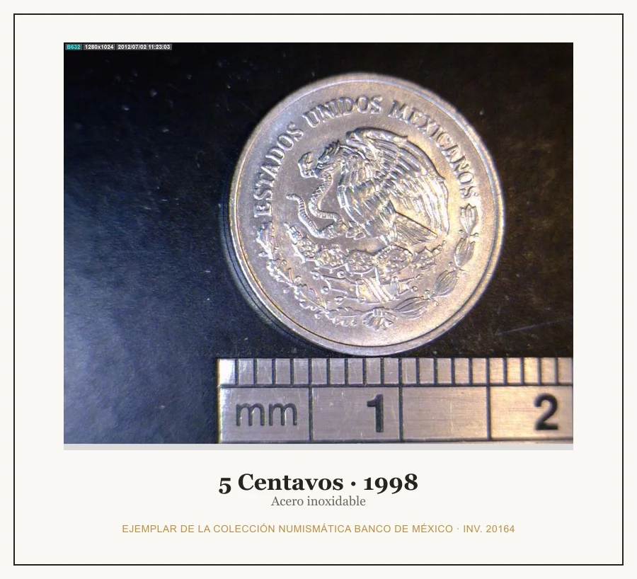 5 Centavos · 1998 — Ejemplar de la Colección Numismática Banco de México, inv. 20164