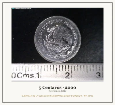 5 Centavos · 2000 — Ejemplar de la Colección Numismática Banco de México, inv. 20702