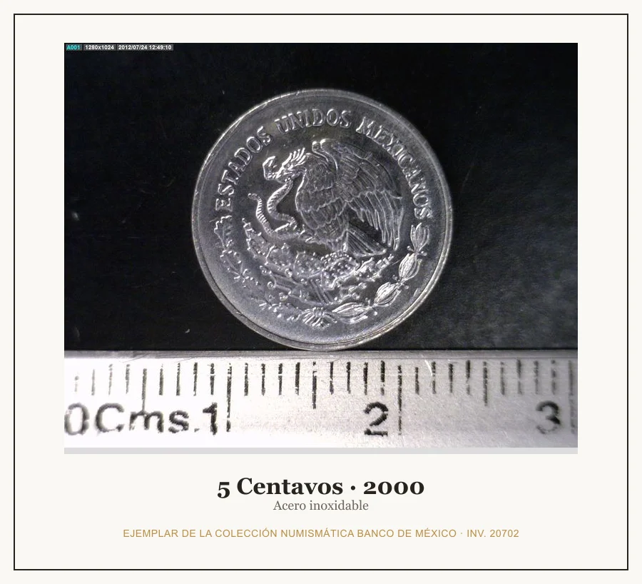 5 Centavos · 2000 — Ejemplar de la Colección Numismática Banco de México, inv. 20702