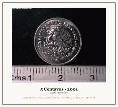 5 Centavos · 2001 — Ejemplar de la Colección Numismática Banco de México, inv. 20498