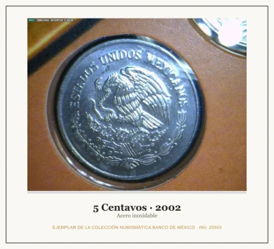 5 Centavos · 2002 — Ejemplar de la Colección Numismática Banco de México, inv. 20553