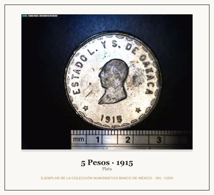 Moneda destacada de la serie Misc 5 Pesos Plata Revolucion Mexi