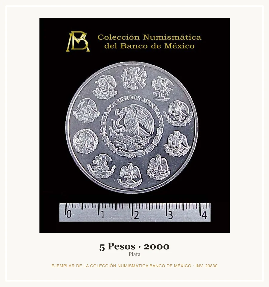 Moneda destacada de la serie Conmem 5 Pesos Animales Peligro Extincion Mexico Aguila