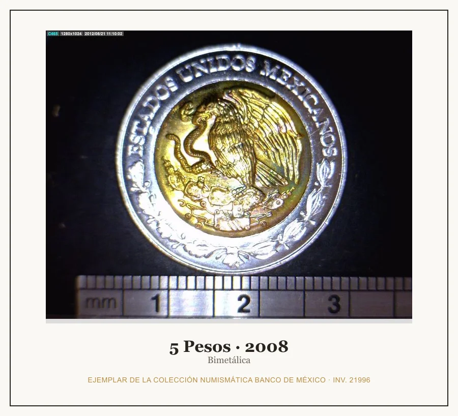 Moneda destacada de la serie 5 Pesos Bimetálica