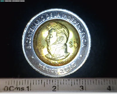 5 Pesos Bicentenario de la Independencia de México: Agustín de Iturbide 2009 · Reverso
