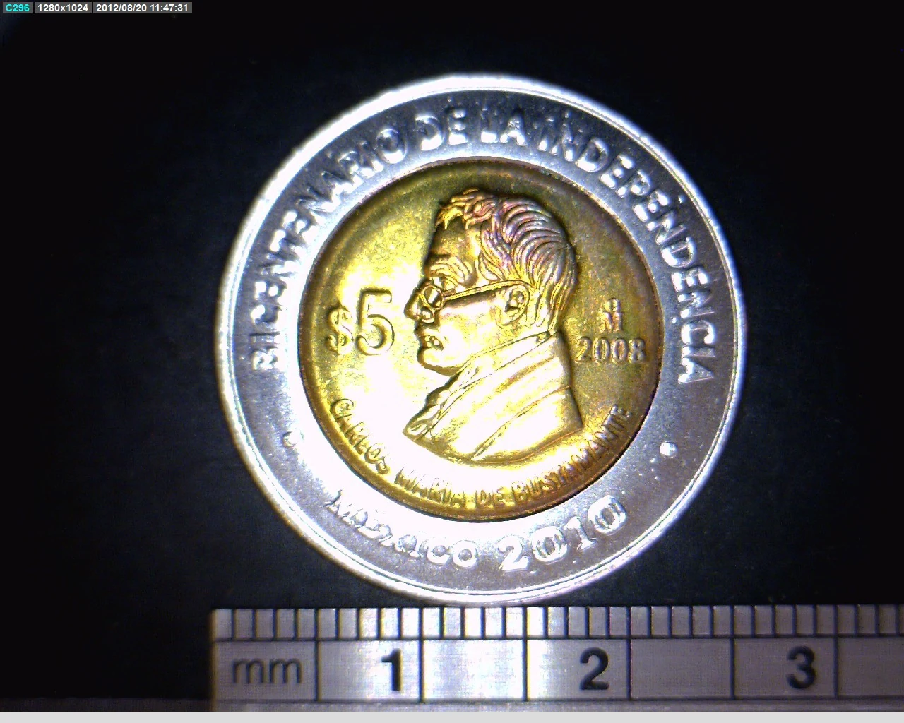 5 Pesos Bicentenario de la Independencia de México: Carlos María de Bustamante 2008 · Reverso