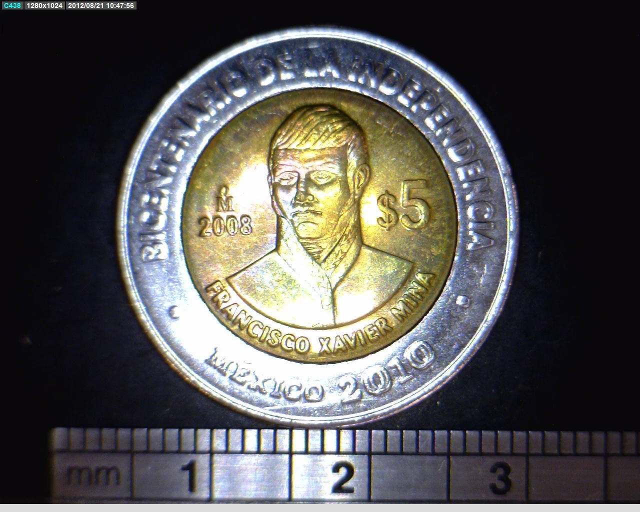 5 Pesos Bicentenario de la Independencia de México: Francisco Xavier Mina 2008 · Reverso