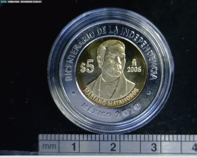 5 Pesos Bicentenario de la Independencia de México: Mariano Matamoros 2008 · Reverso