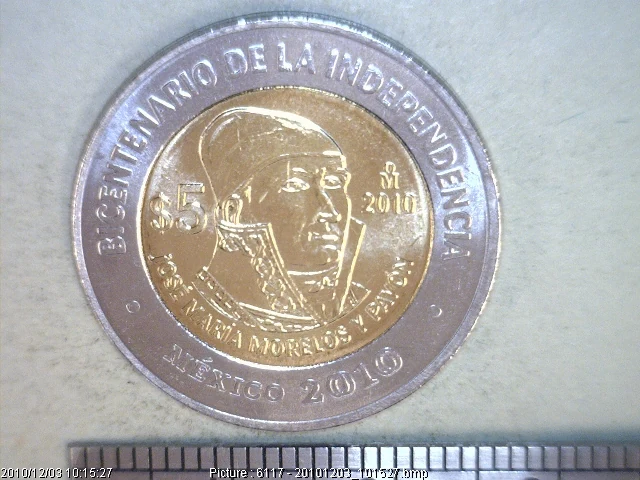 5 Pesos Bicentenario Morelos 2010 · Reverso