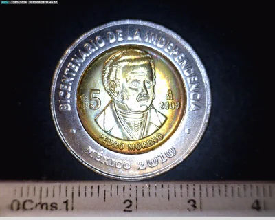 5 Pesos Bicentenario de la Independencia de México: Pedro Moreno 2009 · Reverso