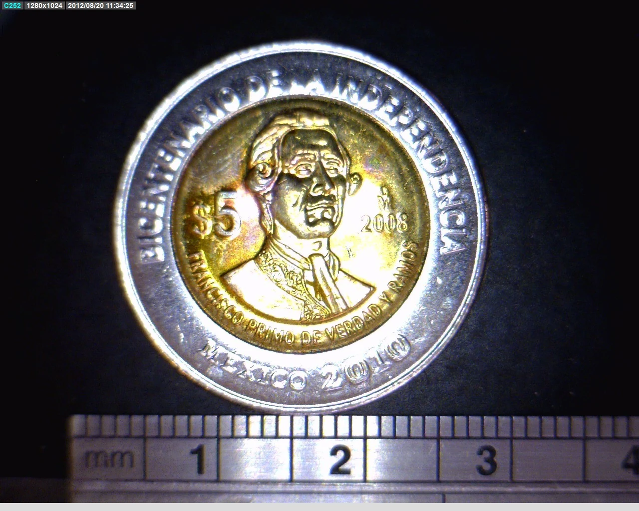 5 Pesos Bicentenario de la Independencia de México: Francisco Primo de Verdad y Ramos, sin puntos 2008 · Reverso