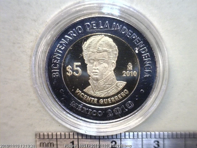 5 Pesos Bicentenario de la Independencia de México: Vicente Guerrero 2010 · Reverso