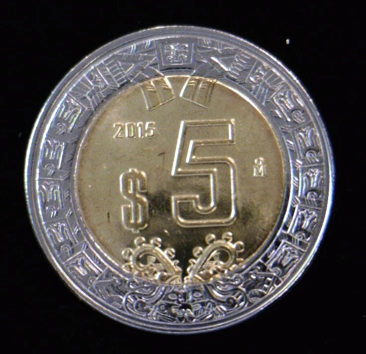 5 Bimetálica 2015 . Inventario Banxico 23586 (reverso)