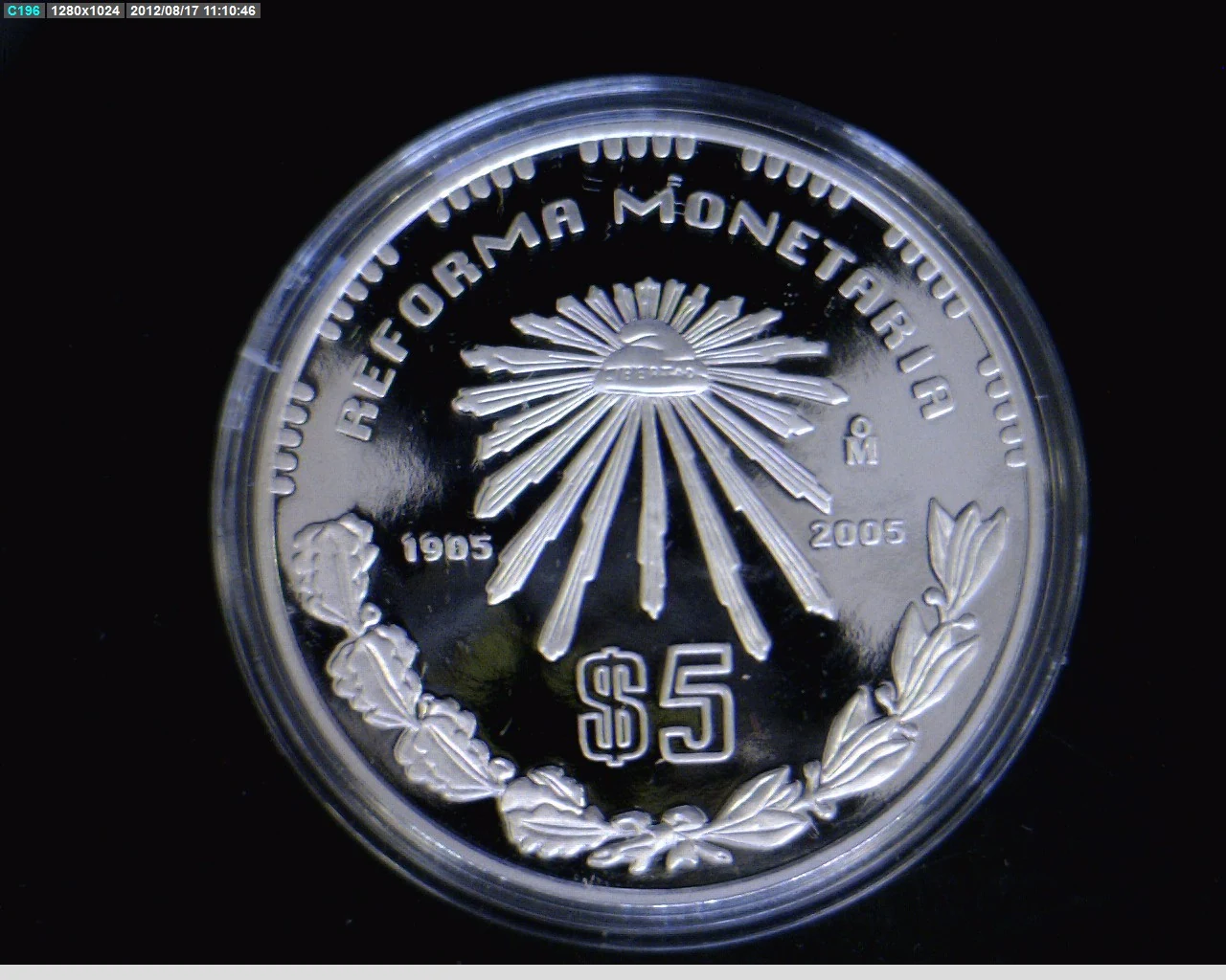 5 Pesos Centenario de la Reforma Monetaria 2005 · Reverso