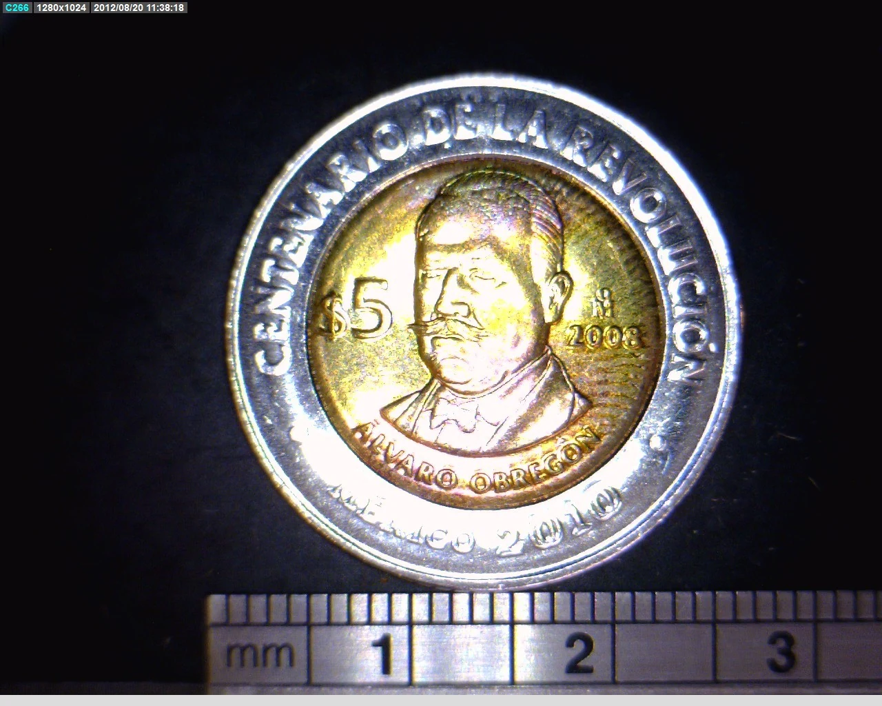 5 Pesos Centenario de la Revolución Mexicana: Álvaro Obregón 2008 · Reverso