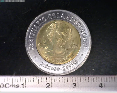 5 Pesos Centenario de la Revolución Mexicana: Carmen Serdán 2009 · Reverso