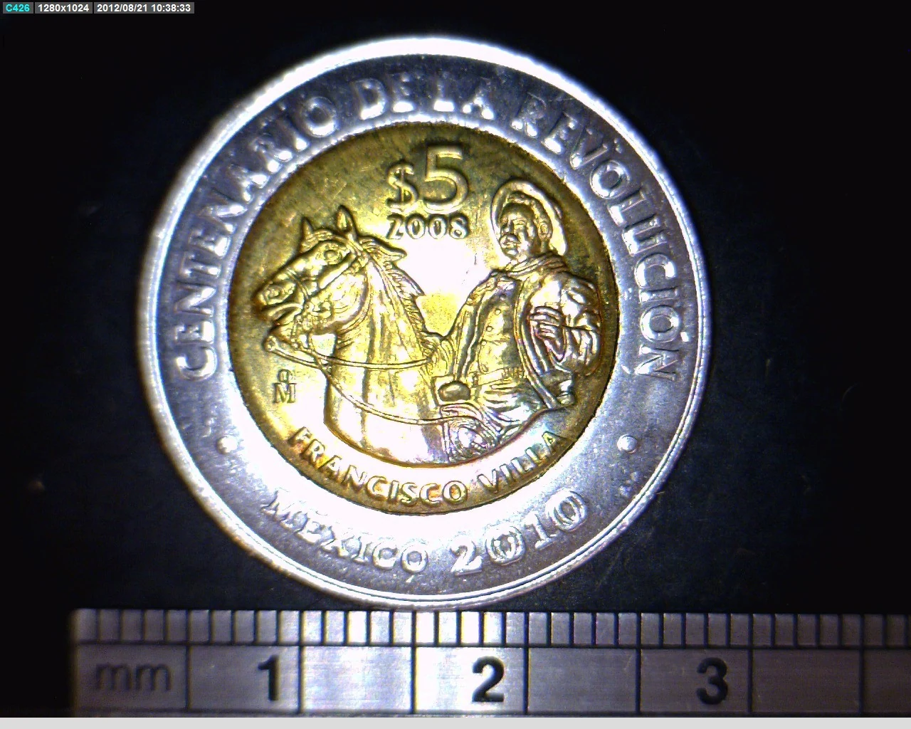 5 Pesos Centenario de la Revolución Mexicana: Francisco Villa 2008 · Reverso