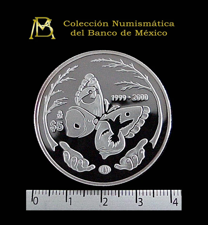 5 Pesos UNICEF. Niños volando papalote 1999 Proof · Reverso
