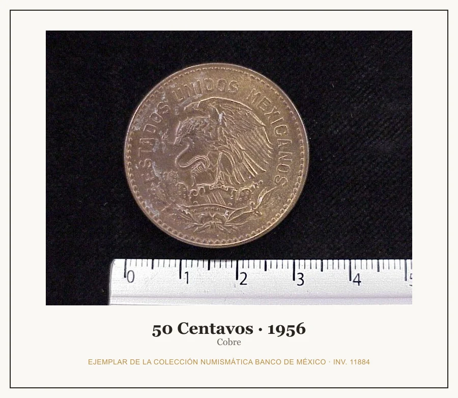 50 Centavos · 1956 — Ejemplar de la Colección Numismática Banco de México, inv. 11884