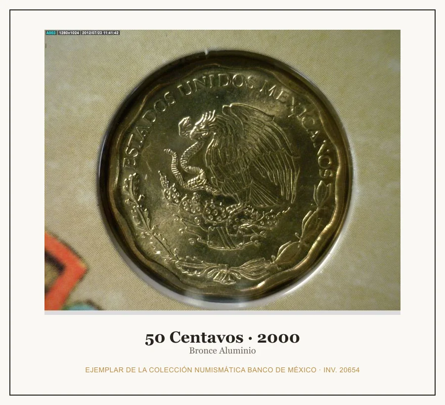 50 Centavos · 2000 — Ejemplar de la Colección Numismática Banco de México, inv. 20654