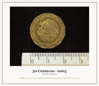 50 Centavos · 2005 — Ejemplar de la Colección Numismática Banco de México, inv. 21471