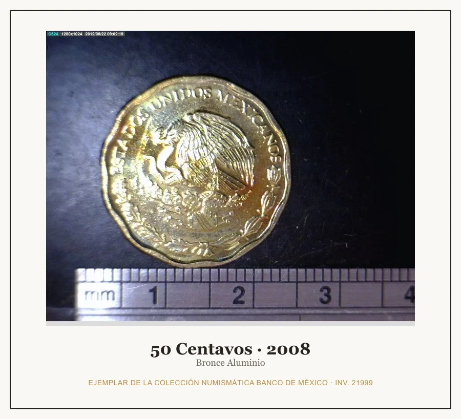 50 Centavos · 2008 — Ejemplar de la Colección Numismática Banco de México, inv. 21999