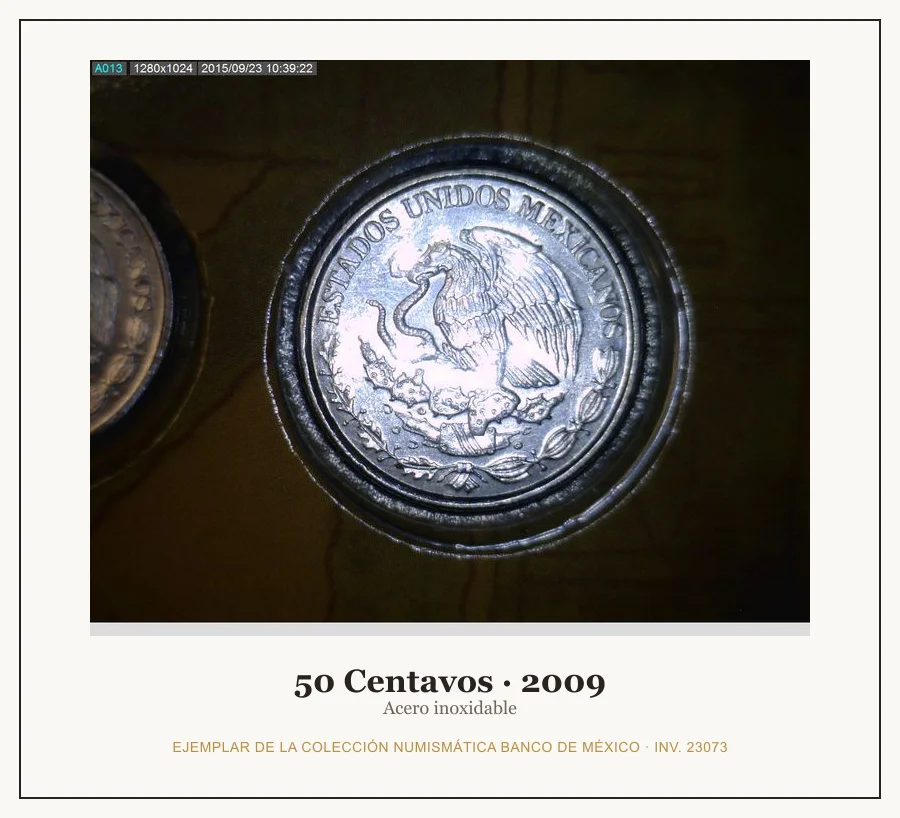 50 Centavos · 2009 — Ejemplar de la Colección Numismática Banco de México, inv. 23073