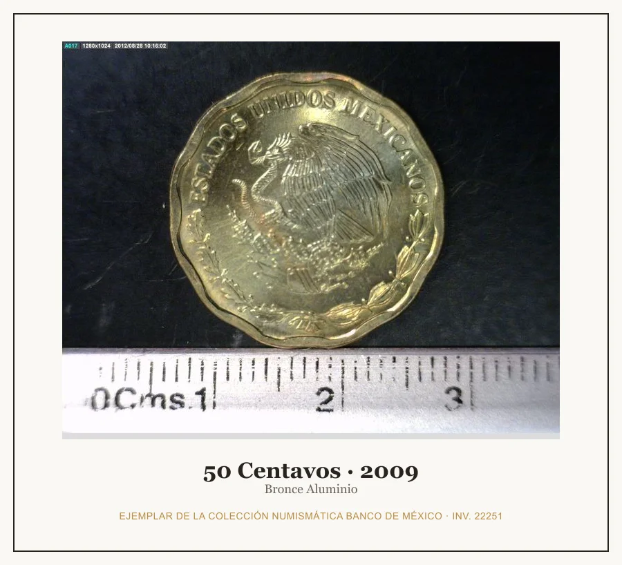 50 Centavos · 2009 — Ejemplar de la Colección Numismática Banco de México, inv. 22251